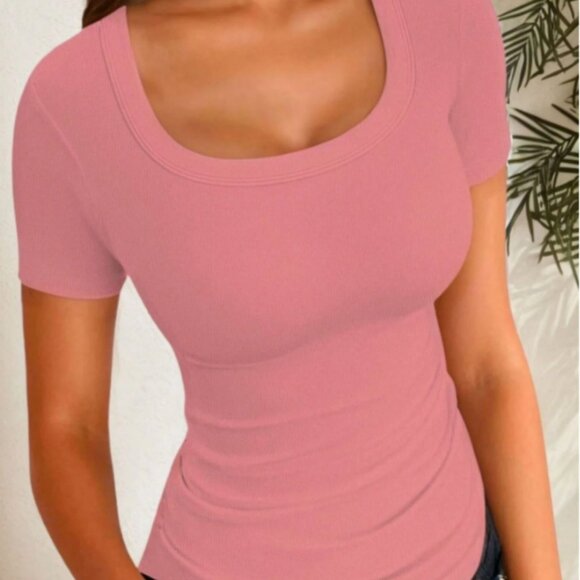 NWT Pink ribbed Stretch Tee - Picture 2 of 3